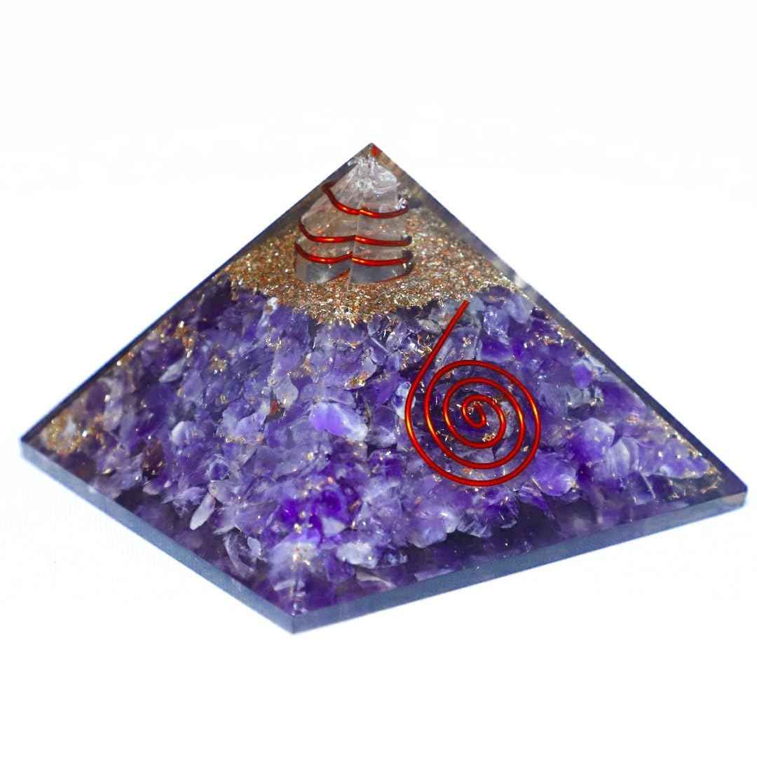 Divinity Crystals Natural Healing Orgone Pyramid Home Decor Vastu for Home Study Table Office Desk Reiki Feng Shui Symbol Crystal Showpieces for Home Decor Education Gifts Amethyst
